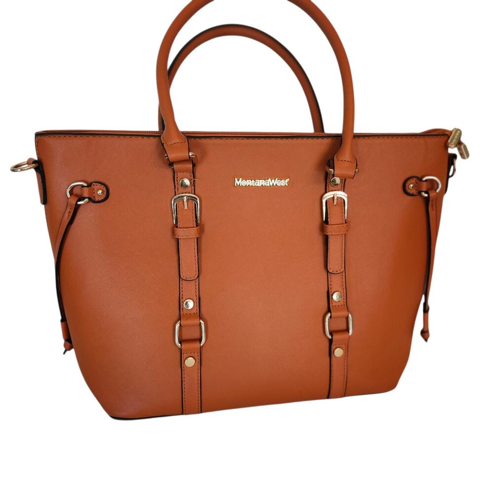 Montana West Orange Faux Leather Lg Tote Bag Gold Hardware NWOT Western County
